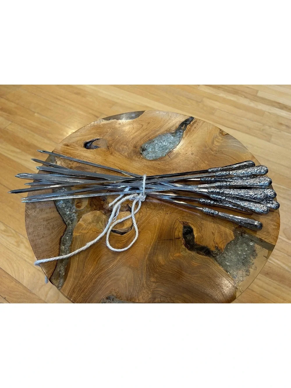 Set of 12 Ornate Silver Metal Skewers